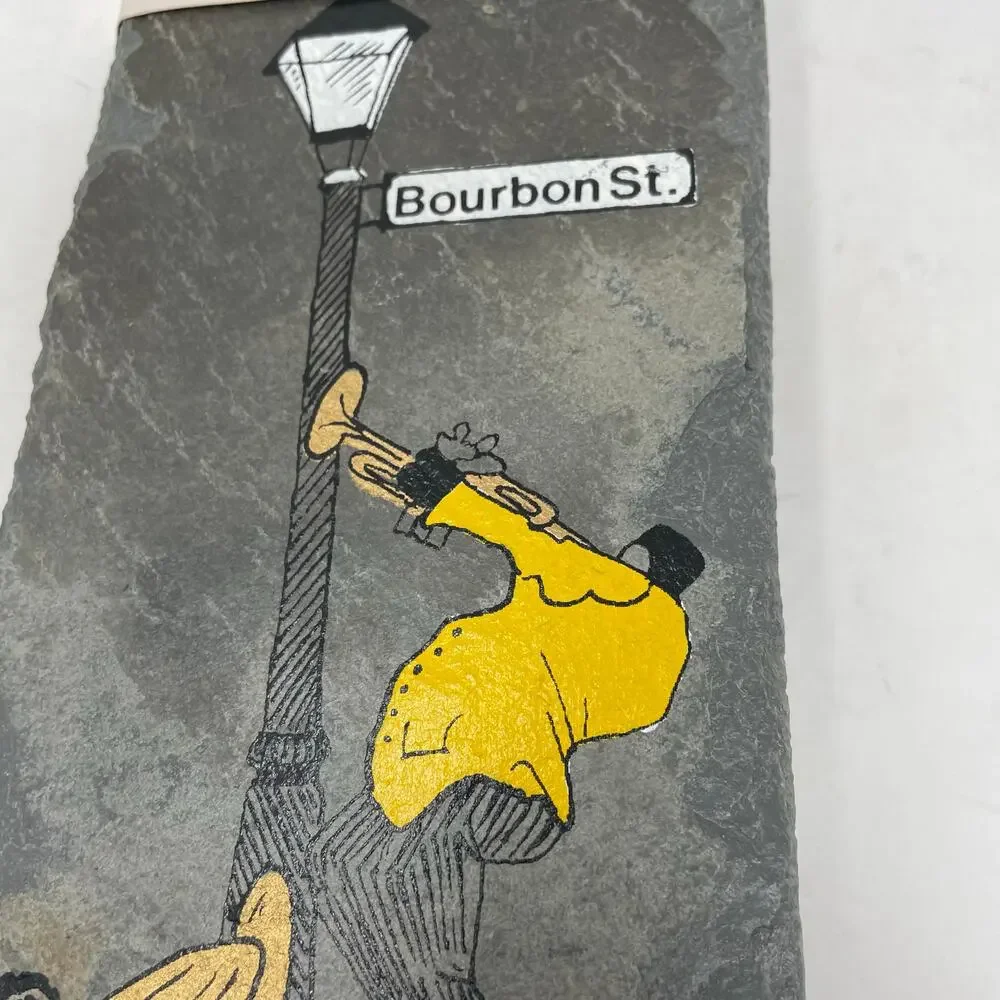 Vieux Carre Hand Painted Antique Roofing Slate New Orleans Bourbon Street Jazz